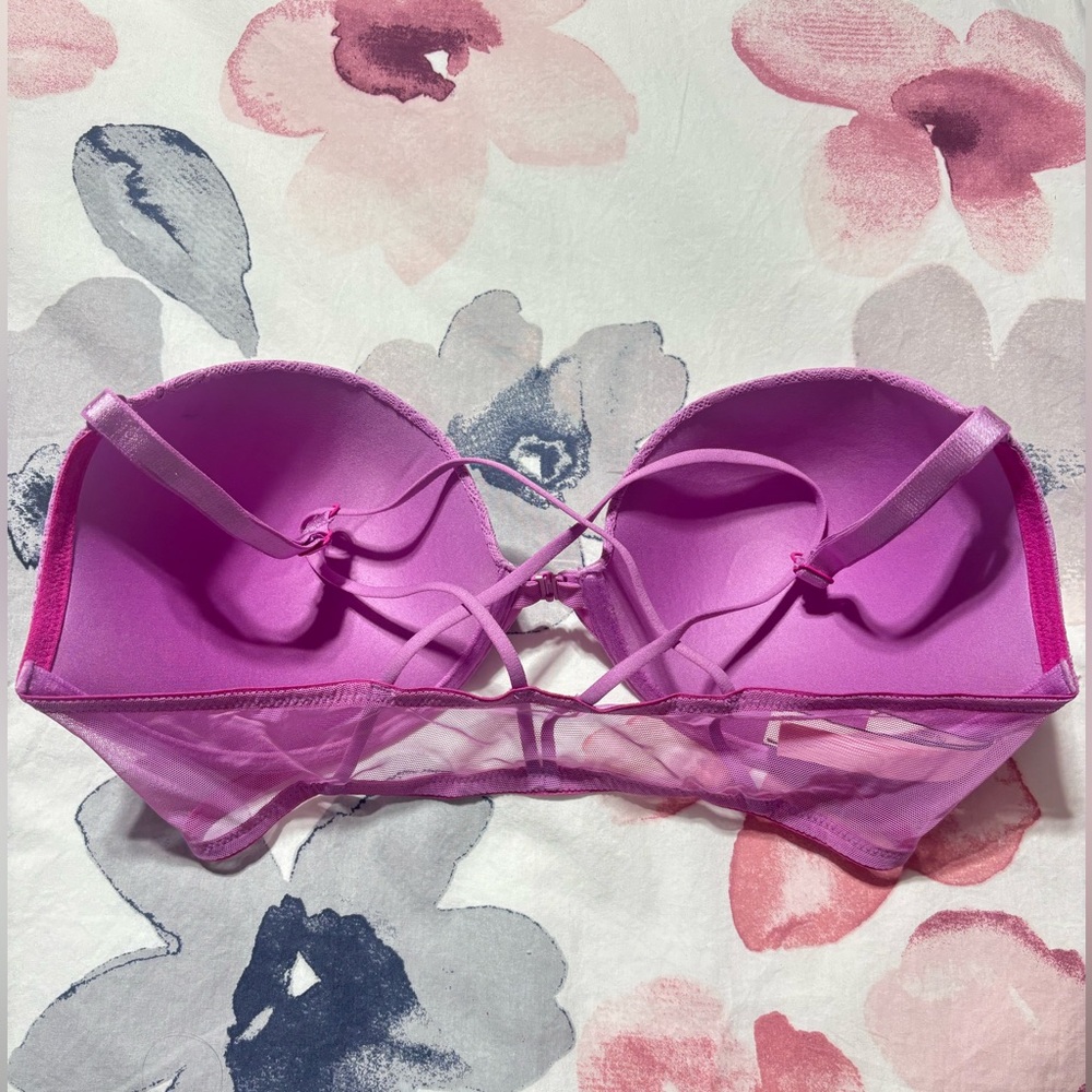 Victoria Secret Lace Floral Push Up Sexy Front Closure Pink Purple Bra Size 36D - Picture 6 of 10